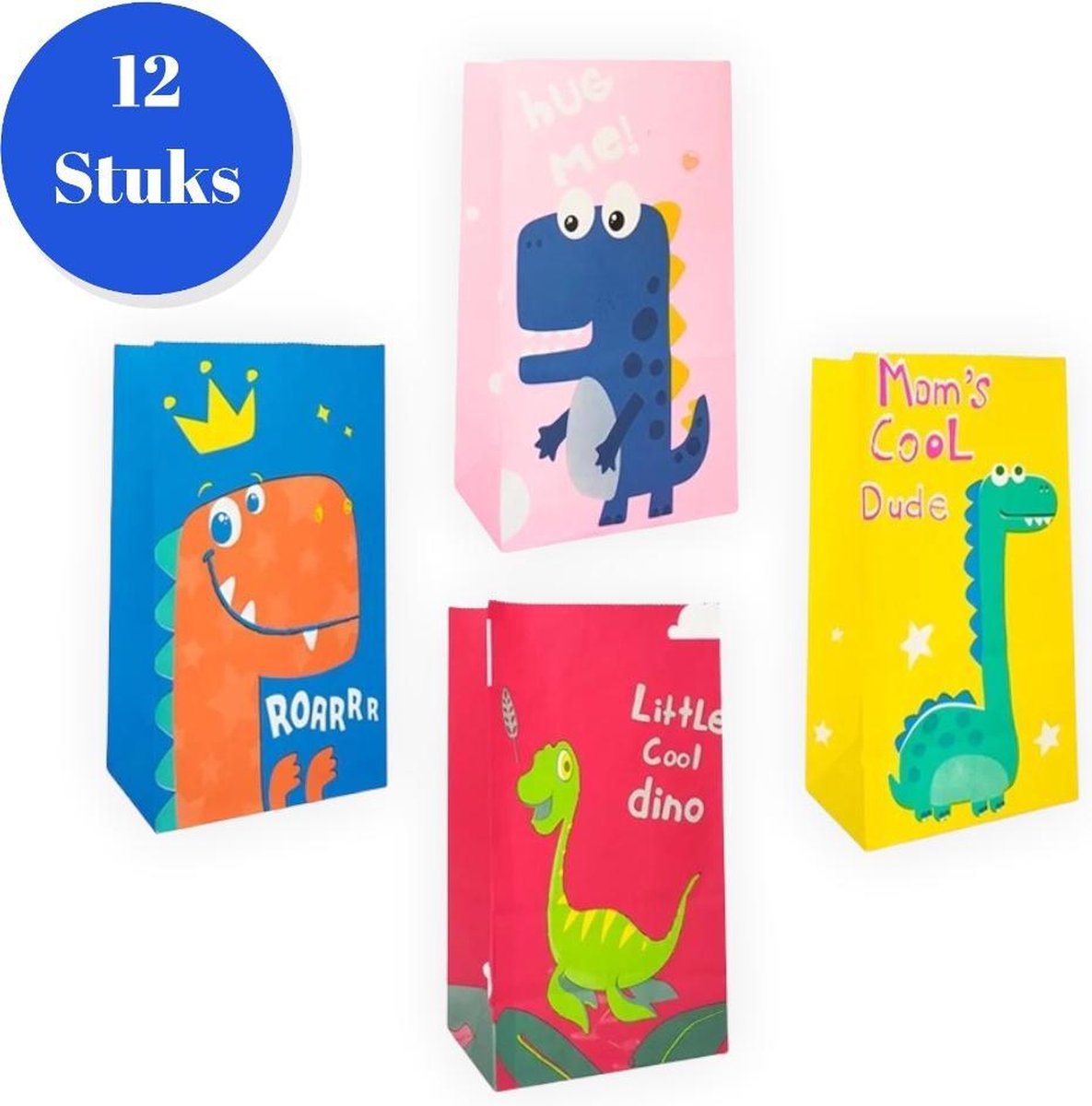 Uitdeelzakjes papier 12 Stuks - Traktatie zakjes voor Uitdeelcadeautjes - Uitdeelzakjes + sticker Kinderfeestje - Kinderen